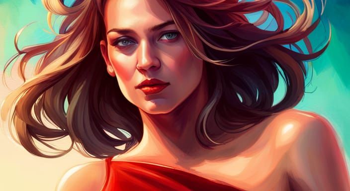 Woman in Red Dress: Hyperdetailed Concept Art