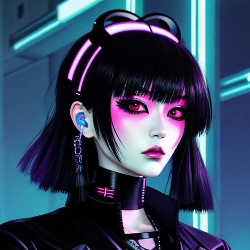 Japanese Goth Industrial Girl in Cyberpunk Style