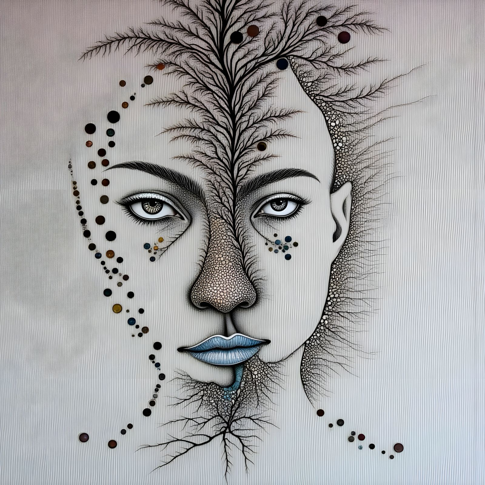 Surreal Kitchen Goddess in Mosaic Garden Landscape