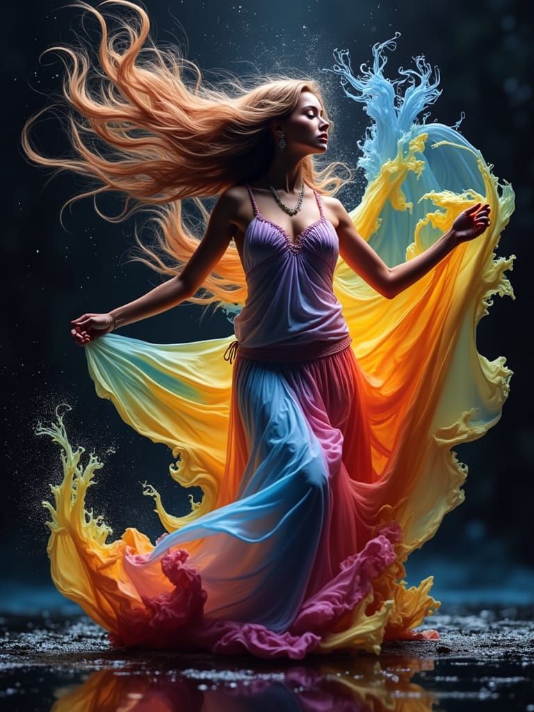 Woman on Mountain Peak in Romantic Style