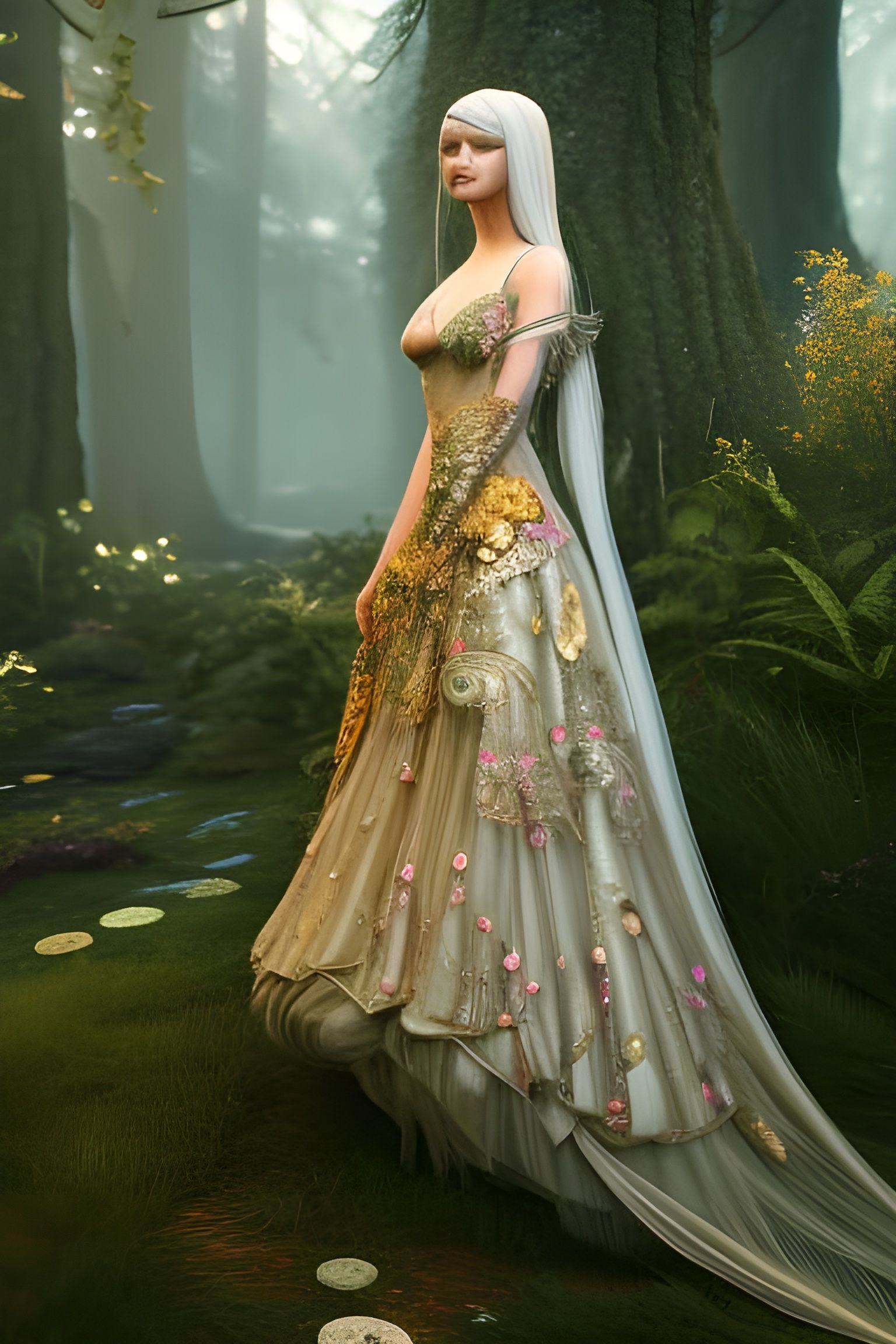 Ethereal Fairy Dress with Glitter and Mushrooms