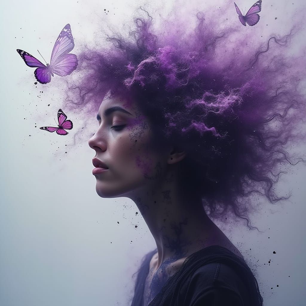 Surreal Woman in Vibrant Artistic Aura Takes Flight