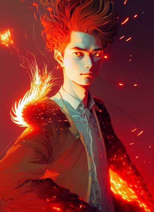 Fire Prince Portrait in Watercolor Style