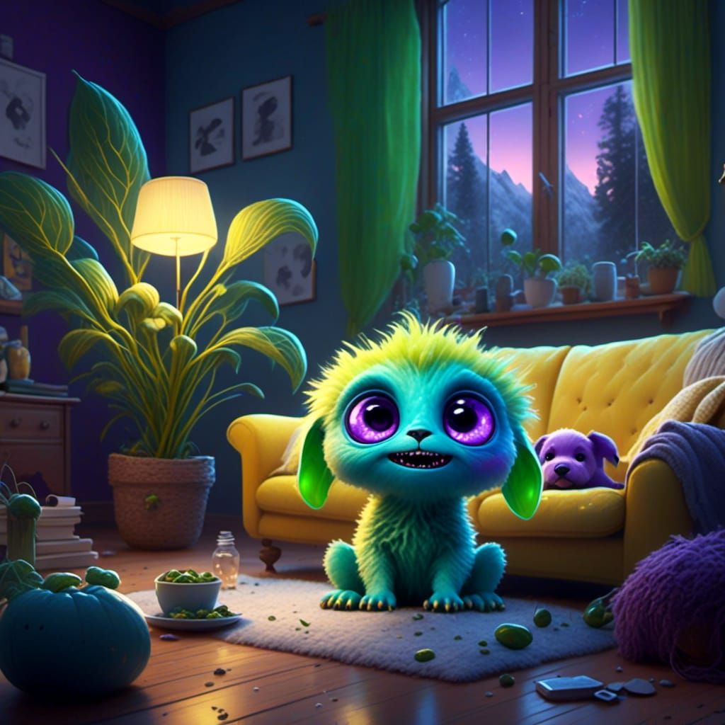 Blue-Green Alien Baby with Pickle, Artstation Style