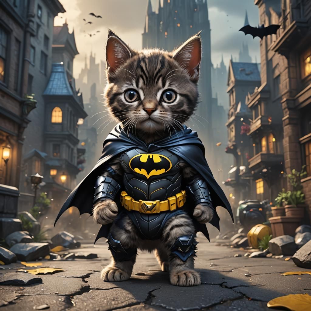 Kitten as Batman: Detailed Digital Art