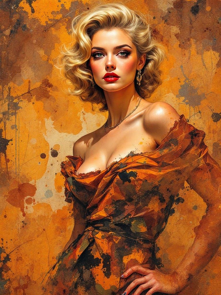 Blonde Pin-Up Woman in Bold Watercolor Style