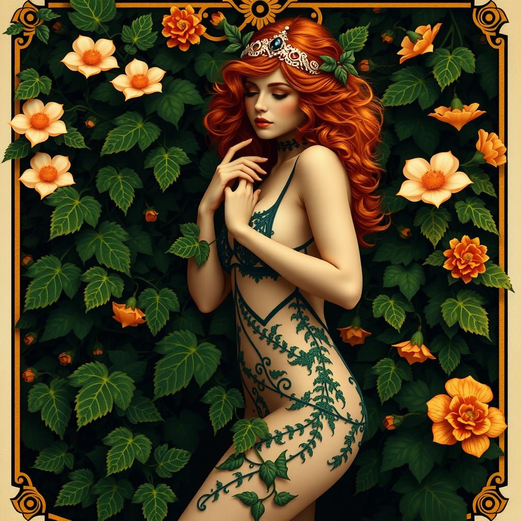 Poison Ivy Art Nouveau Tarot Card