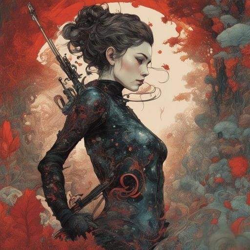 Woman in Leather Suit with Crossbow, 3D Render