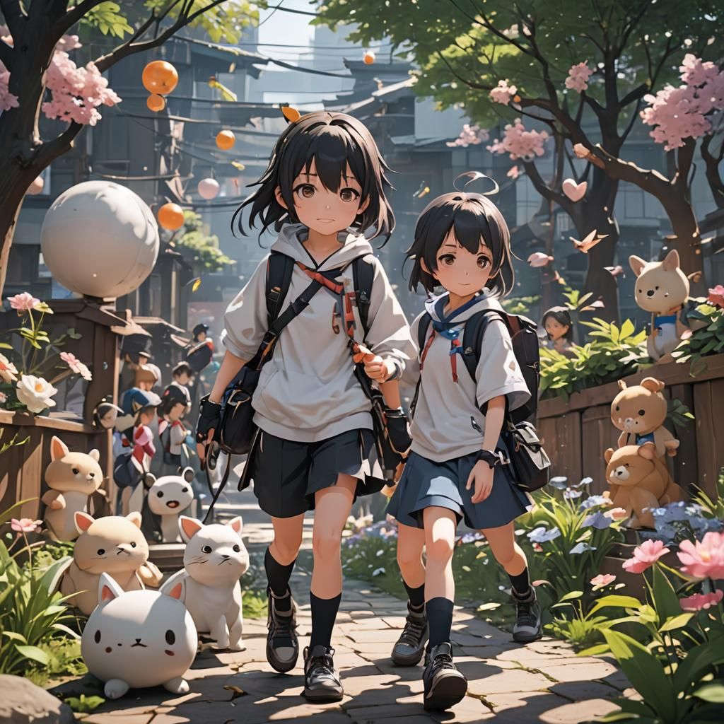 Anime Style 3D Art Featuring Children