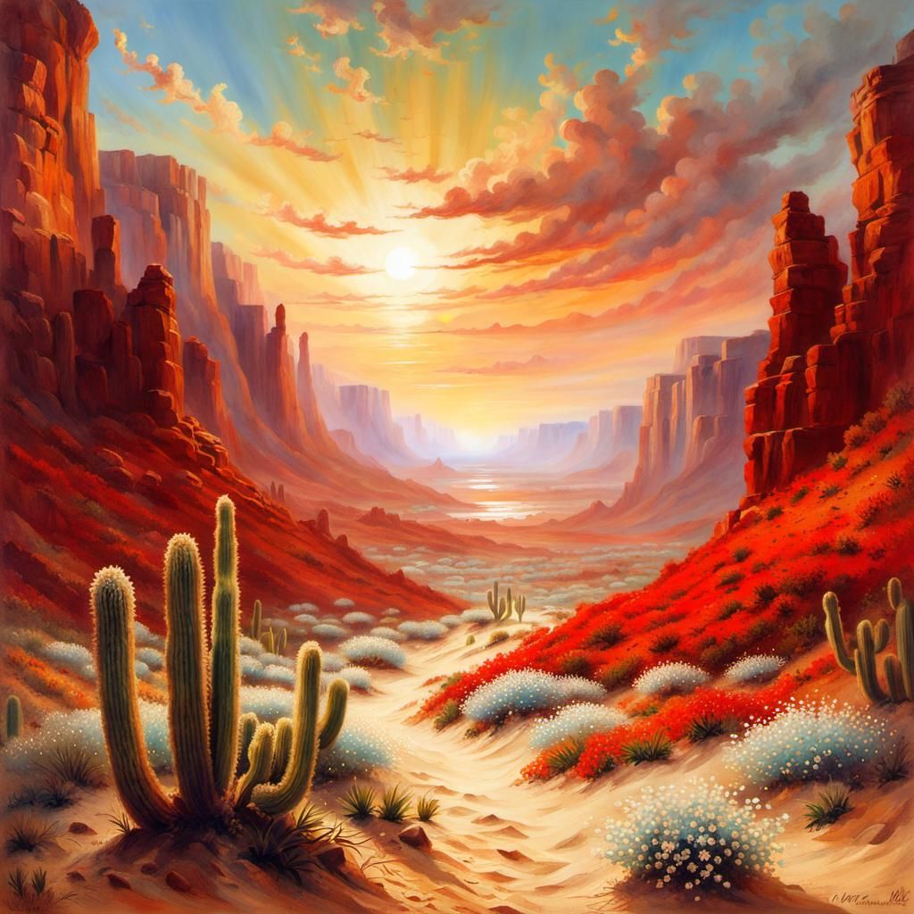 Desert Canyon in Oil, Watercolor and Ink