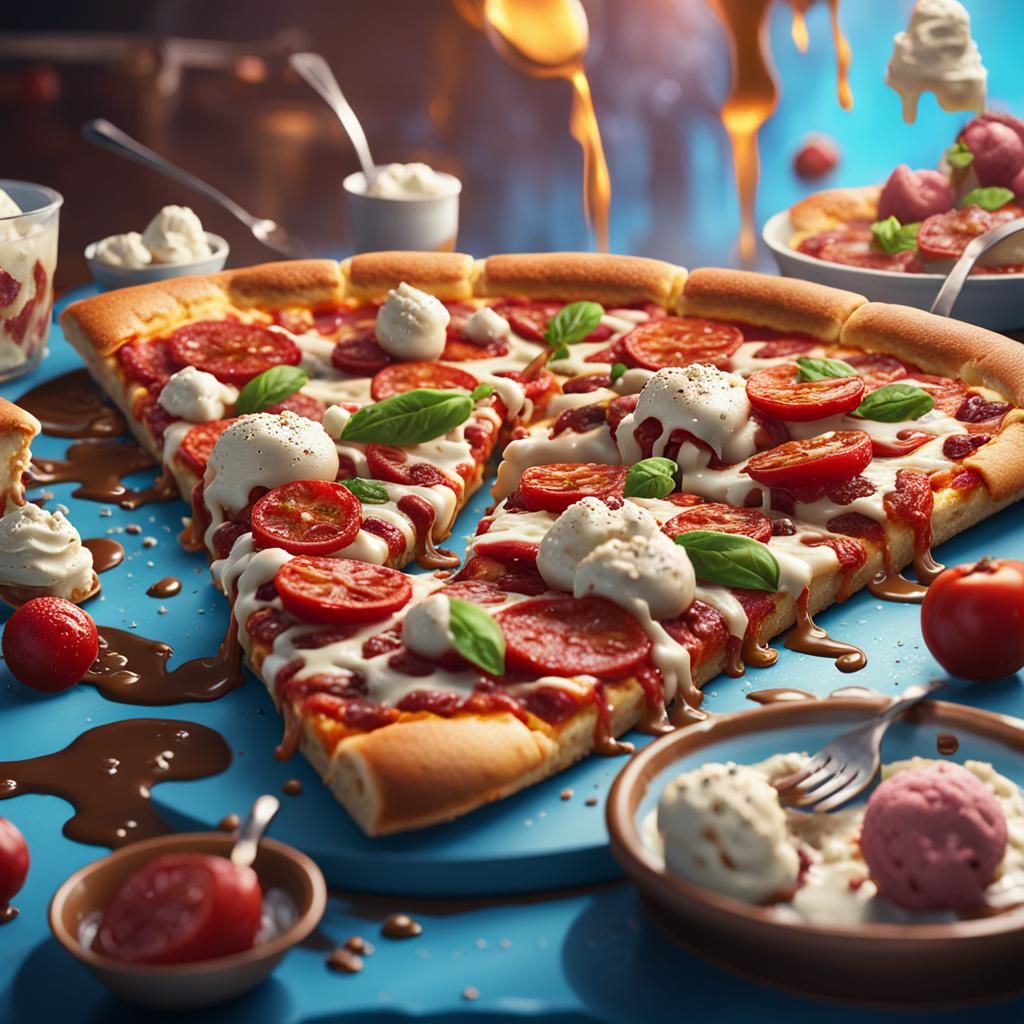 Pizza Eating Ice Cream in Fantasy Concept Art