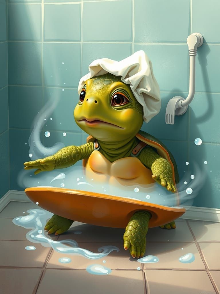 Turtle Takes a Bath in Whimsical Style
