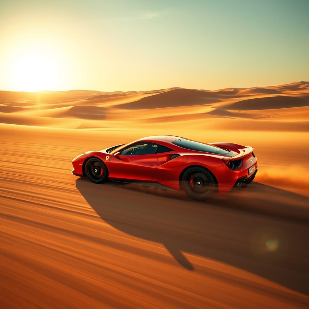 Ferrari Speeds Through Golden Desert Dunes in a Futuristic B...
