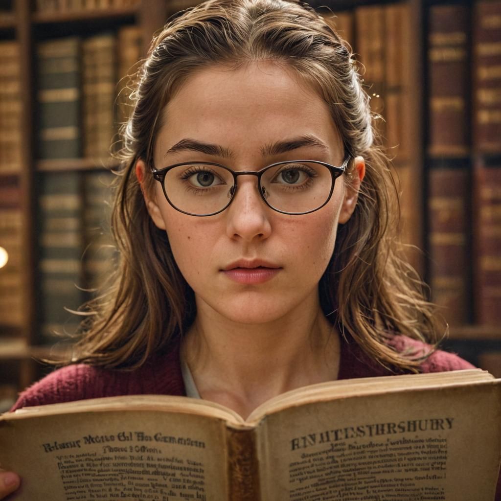 Girl Reading in Library: Studio Portrait Photography