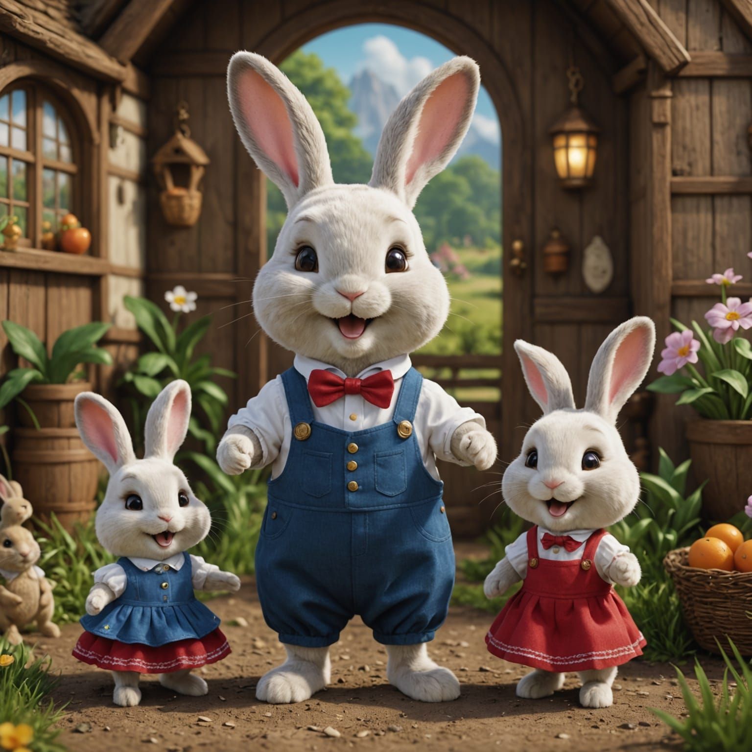 Laughing Sylvanian Family Bunny in Detailed Matte Painting