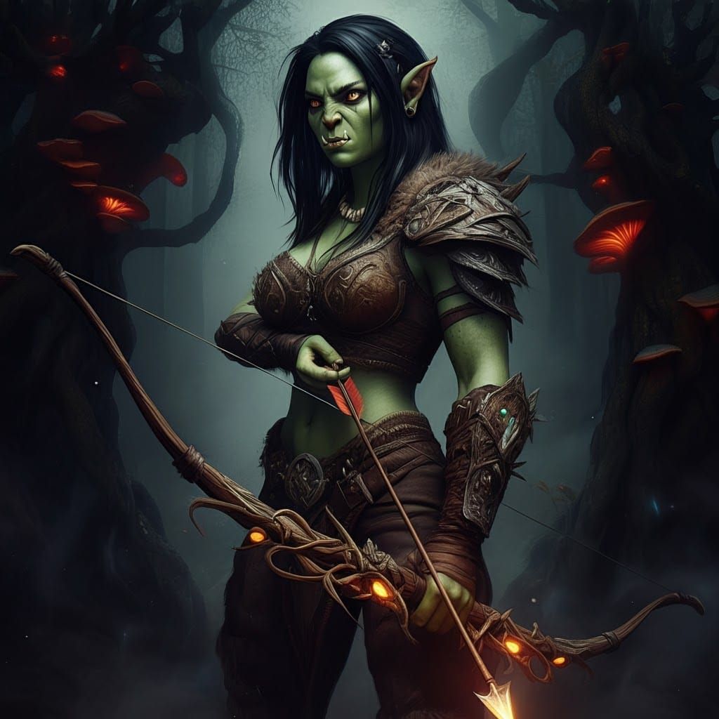 Ethereal Female Orc Archer in Mystic Forest