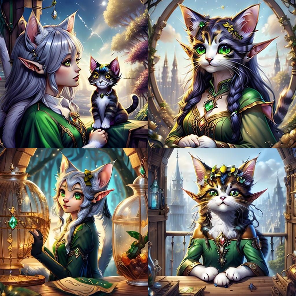 Elf Cat Hybrid with Fantasy Elements
