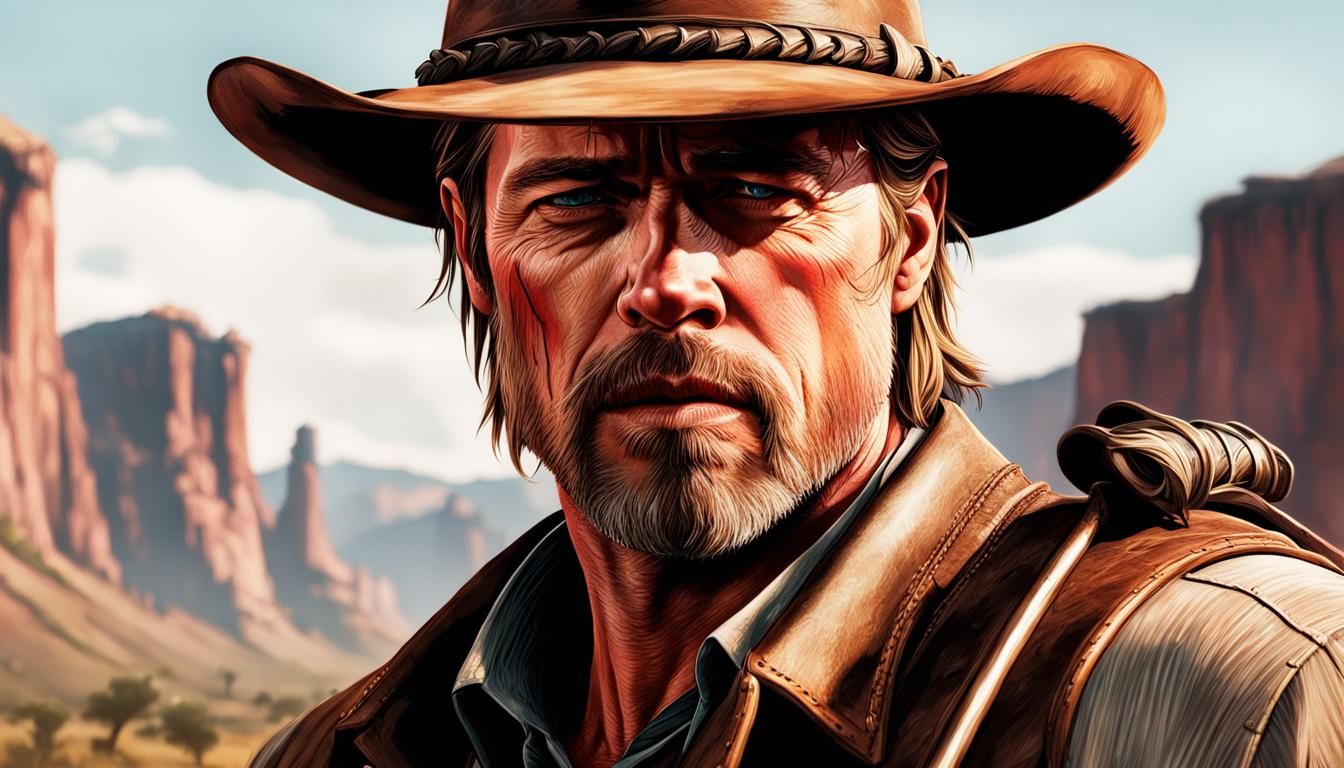 Brad Pitt as Arthur Morgan: Hyperrealistic Live-Action Portr...