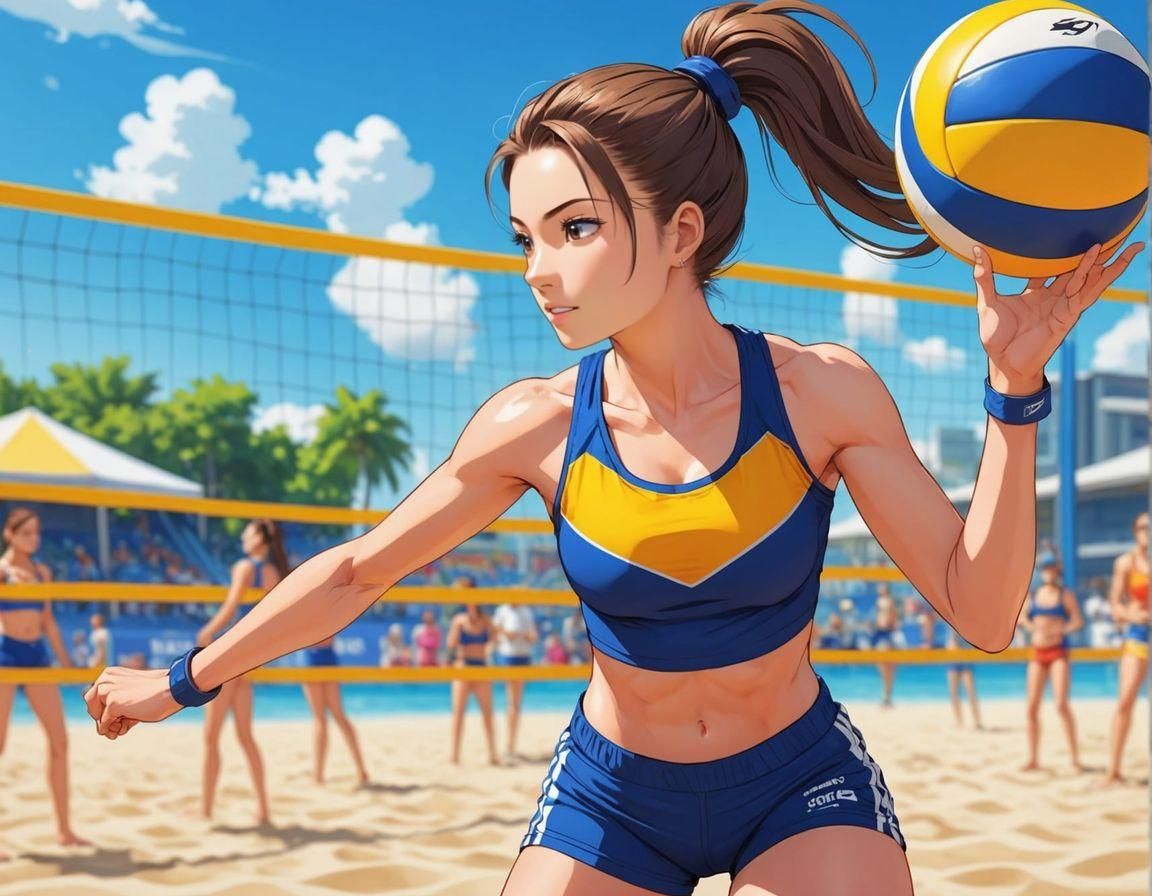 Anime Beach Volleyball Training on a Sunny Day
