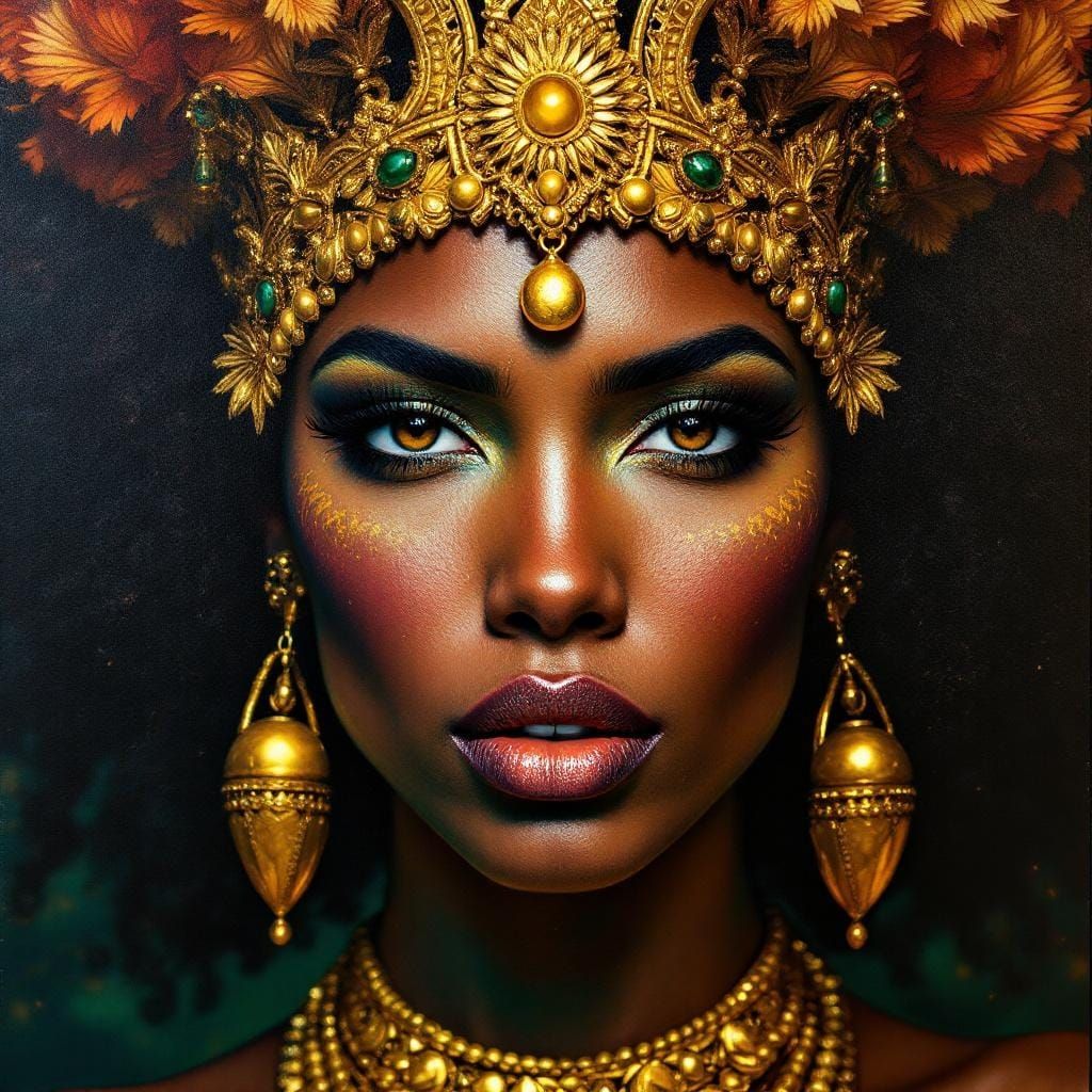 Elegant Favela Queen with Gold Jewelry in Oils