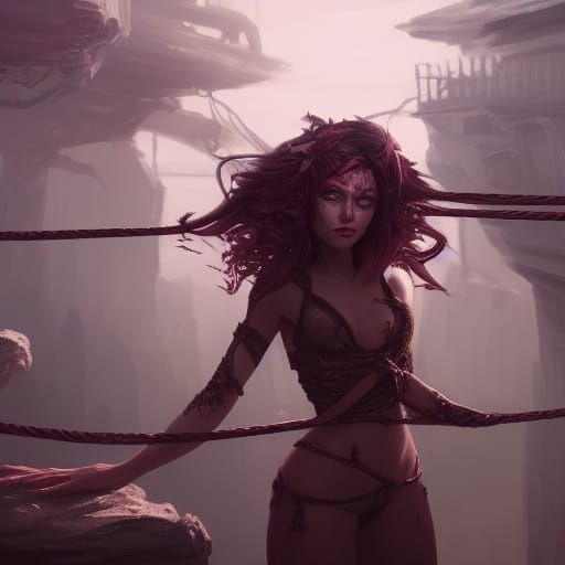 Fantastical Bound Woman in Detailed Matte Painting