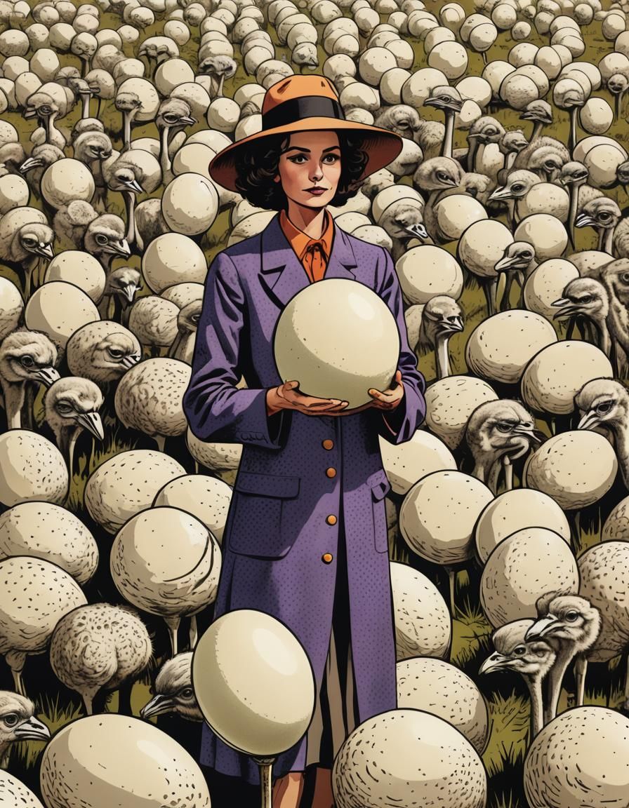 Woman Collecting Ostrich Eggs: 70s Franco-Belgian Comic Art