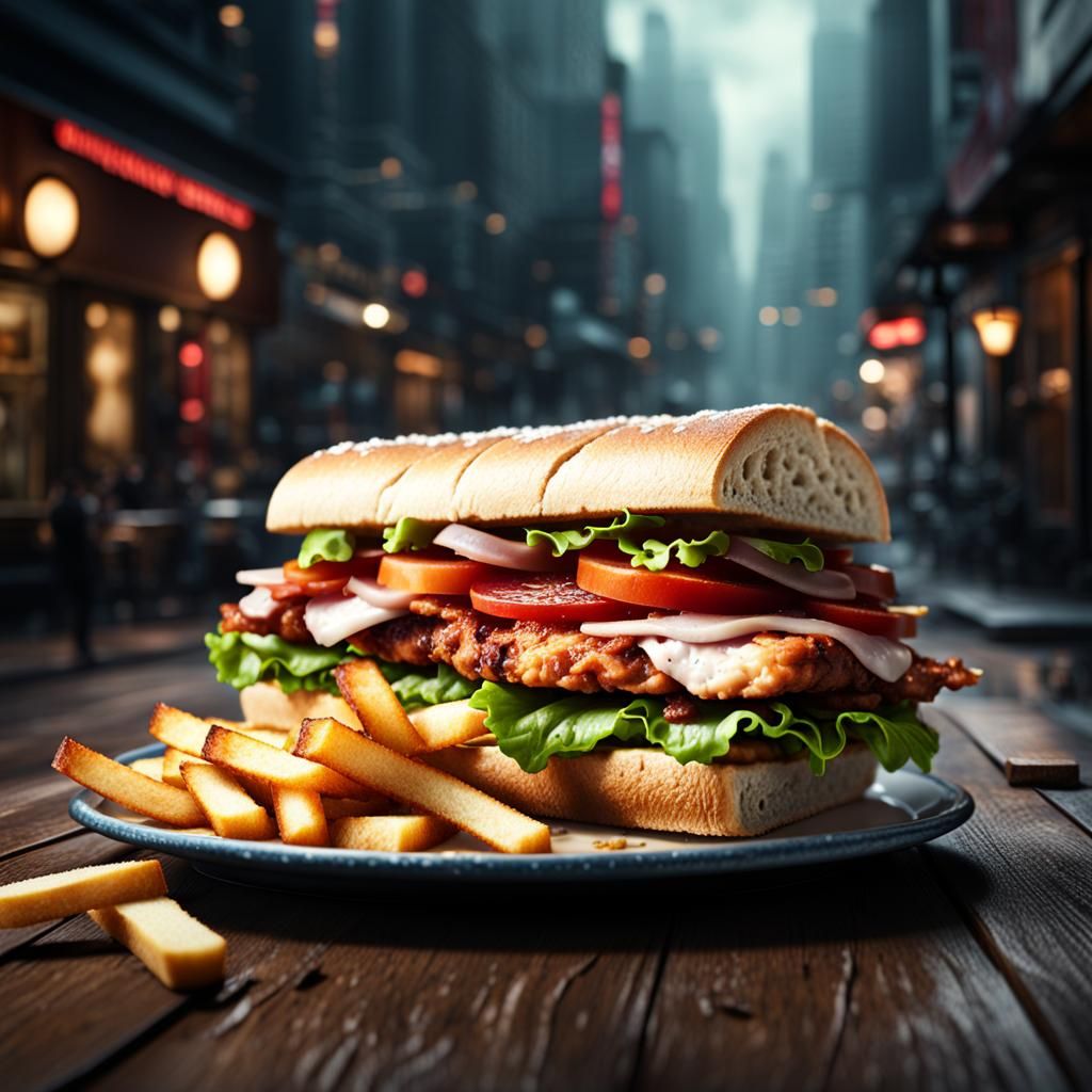 Chicken BLT Sandwich with Fries: Digital Matte Painting