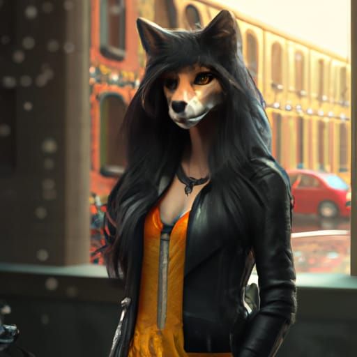 Anthro Fox Biker with Skull Face Paint