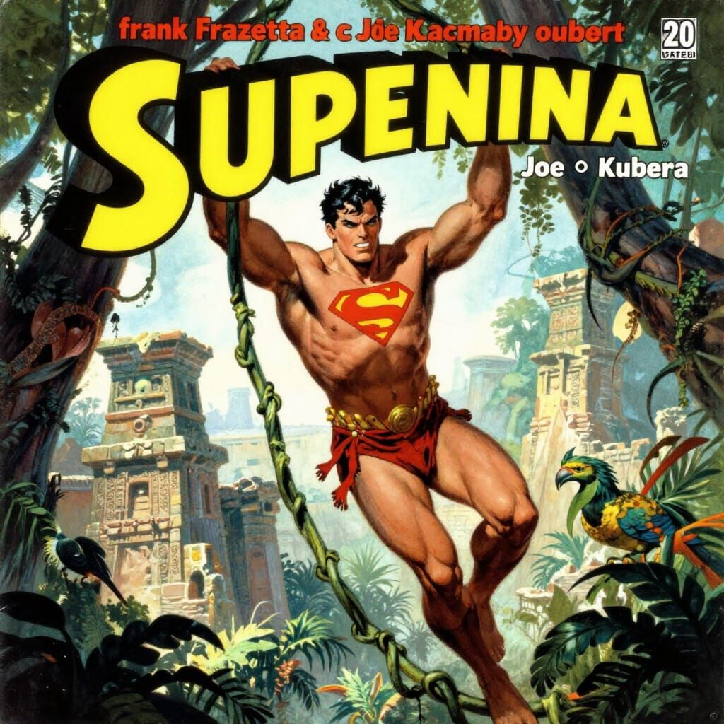 Superman as Tarzan Pulp Magazine Cover Illustration