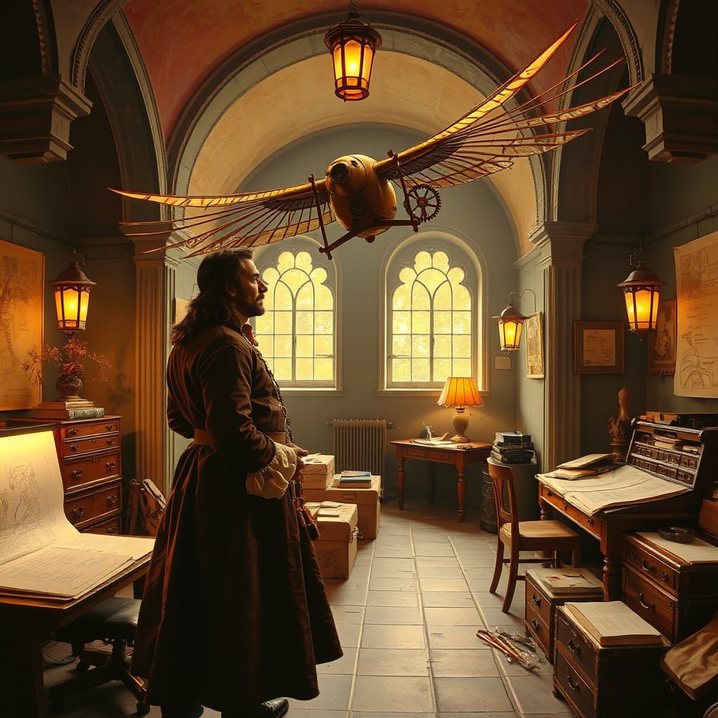 Leonardo da Vinci and a Whimsical Flying Machine