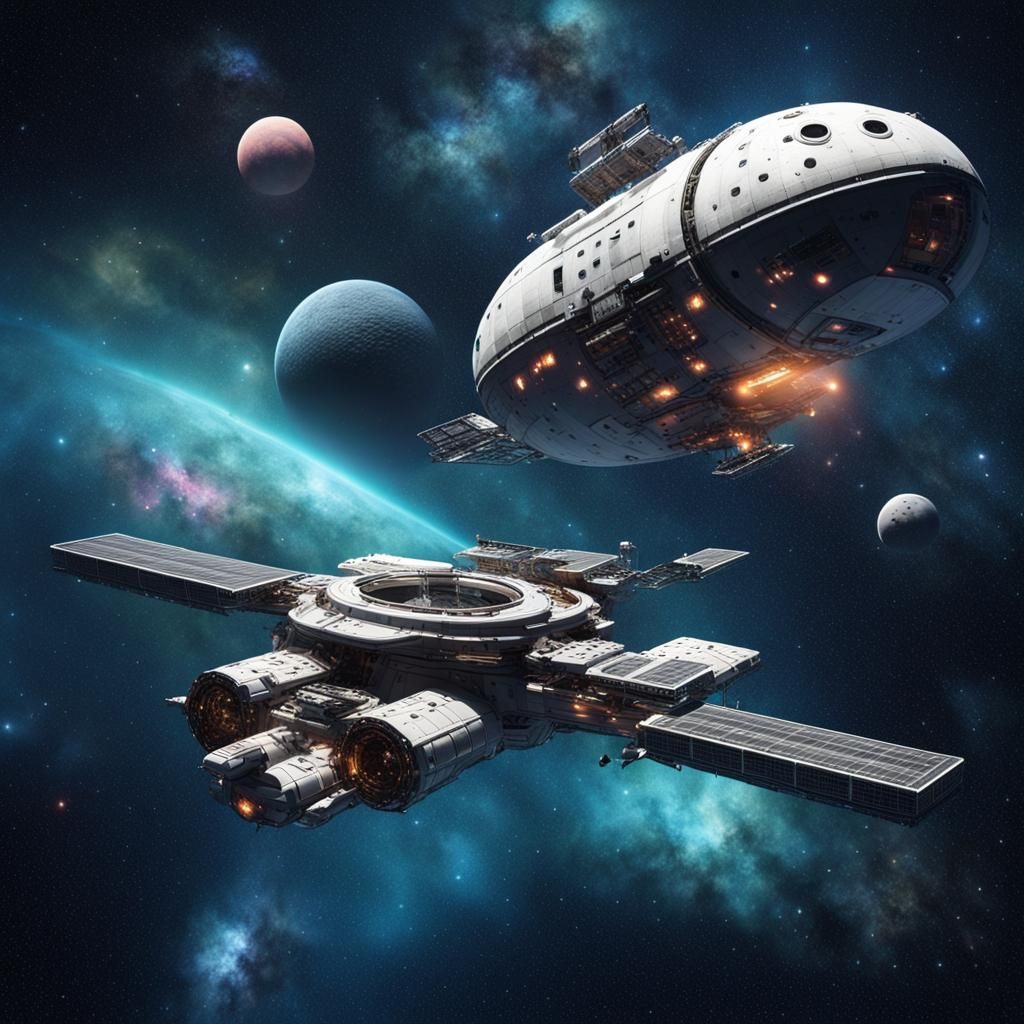 Nebula Lights Space Station and Spaceship