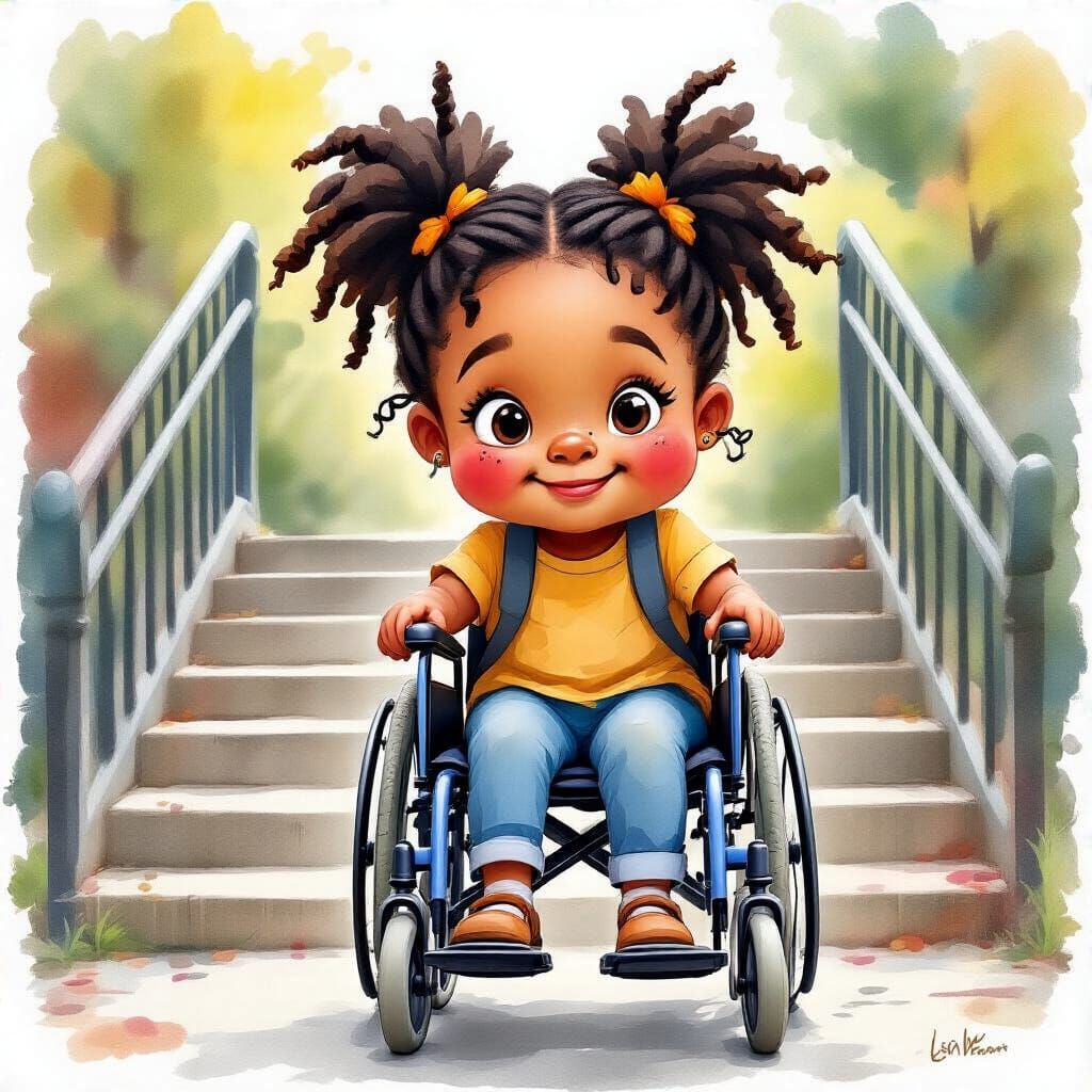 Joyful Girl Helping Friend: Watercolor Painting