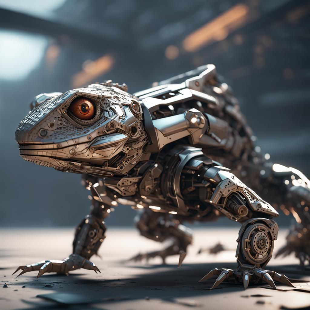 Futuristic Mechanized Lizard in Sci-Fi Style