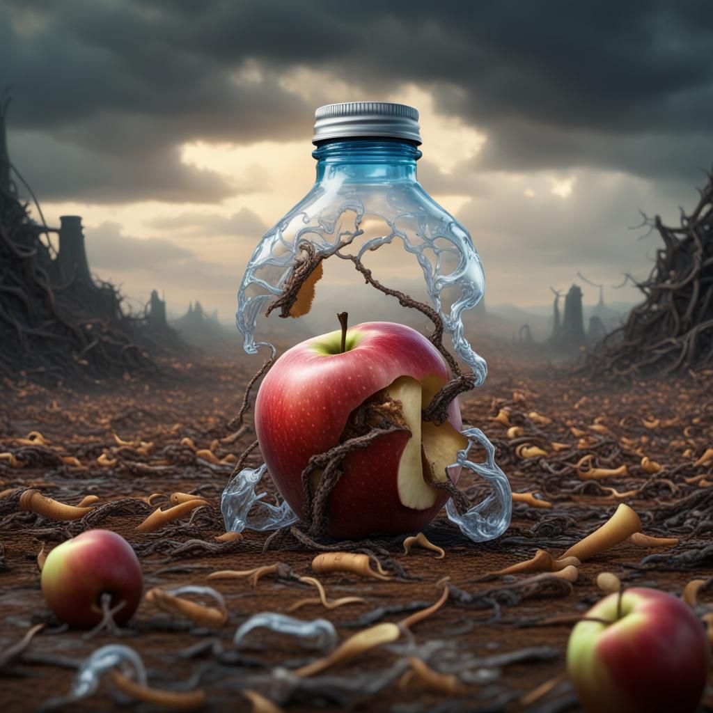 Worm-Eaten Apple Core's Journey Through Plastic Waste