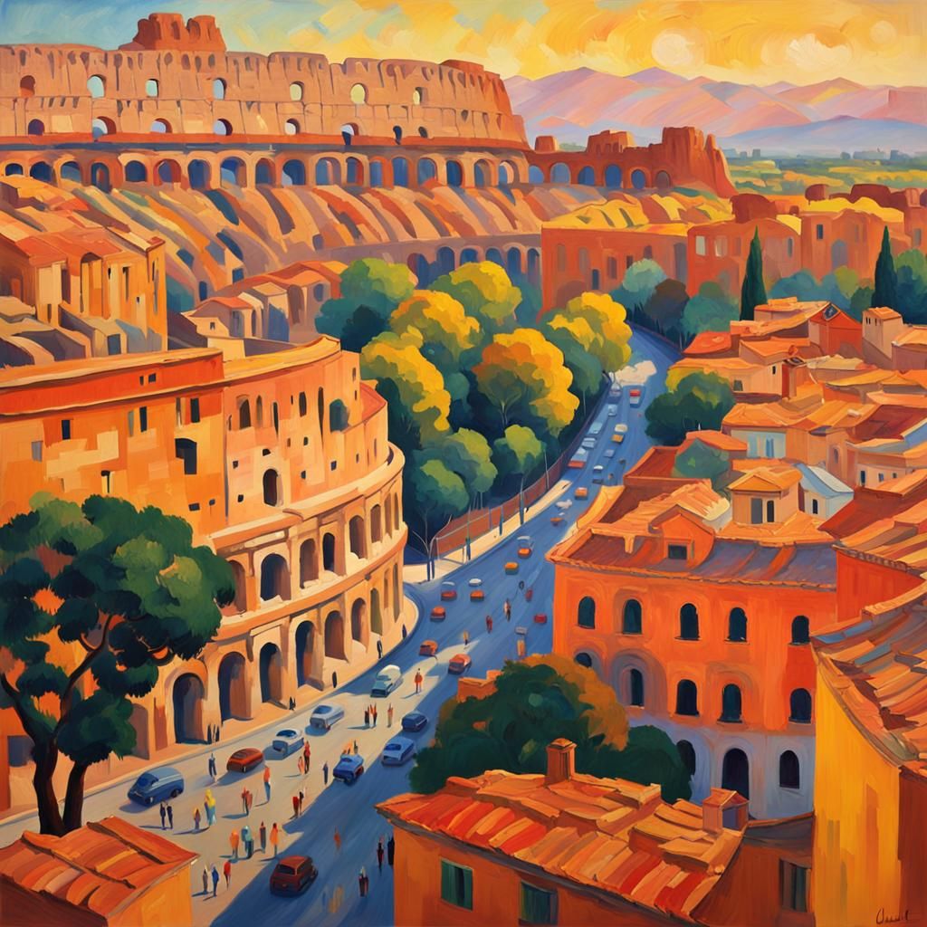 Fauvist Cityscape: Roads Converging on Rome