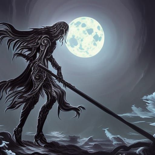 Spectral Reaper Under Full Moon, Digital Art