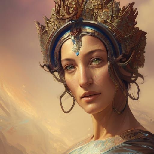 Goddess of Wisdom Portrait in Hyperdetailed Style