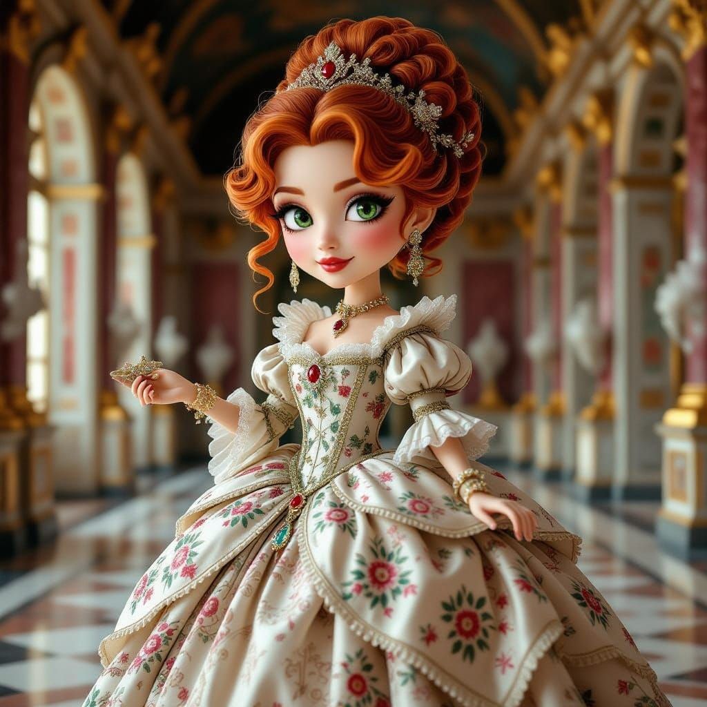 Elegant Renaissance Chibi Lady in Opulent Palatial Setting