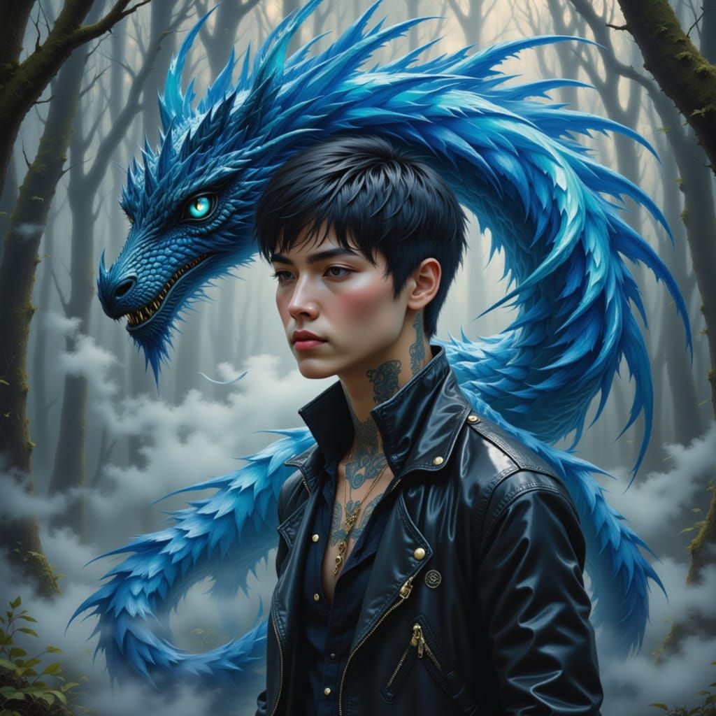 Man with Dragon in Cinematic Digital Art Style