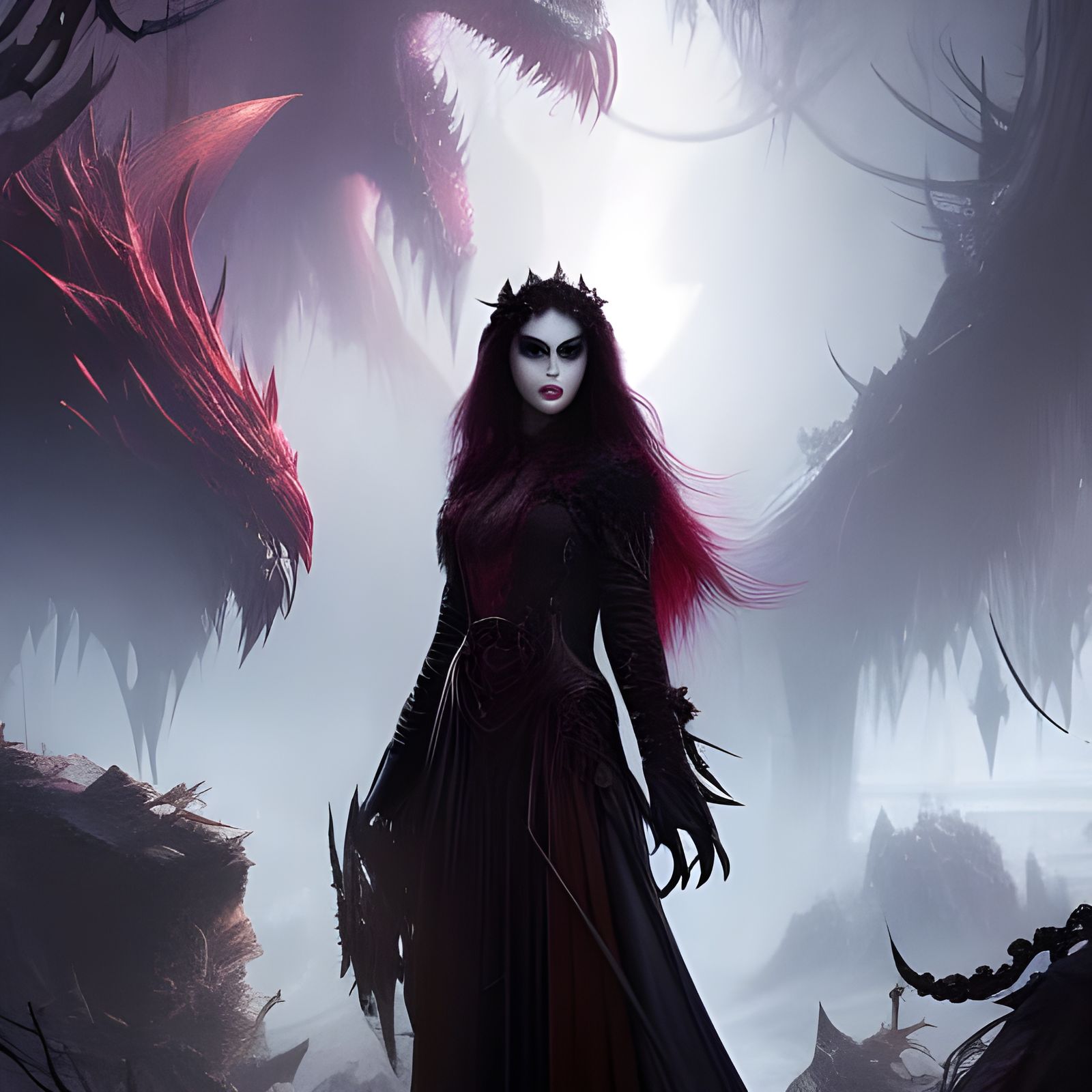 Gothic Vampire Portrait with Flowing Hair