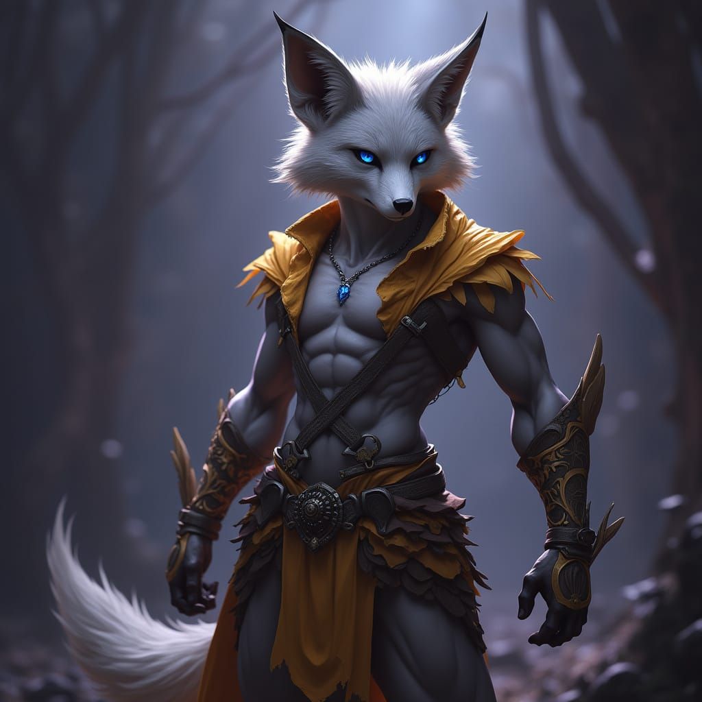 Majestic Anthropomorphic Fox in Dark Fantasy Style
