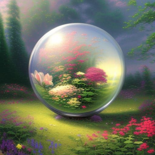 Ethereal Flowers in Glass Sphere, Hyperdetailed Art