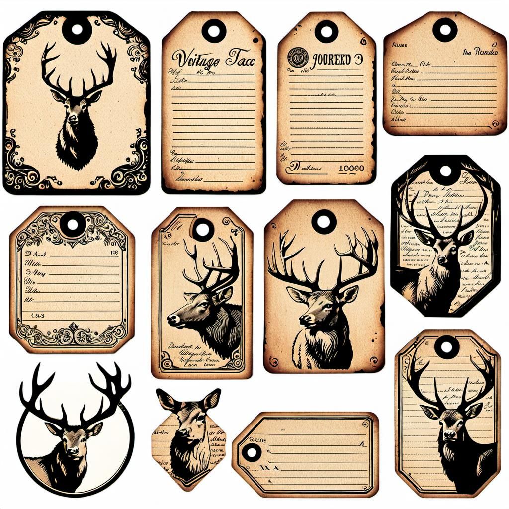 Vintage Shipping Tags with Elk Sketch