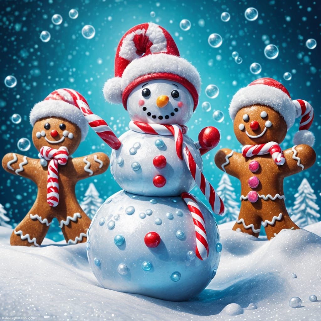 Sparkling Winter Wonderland with Snowmen: 3D Render