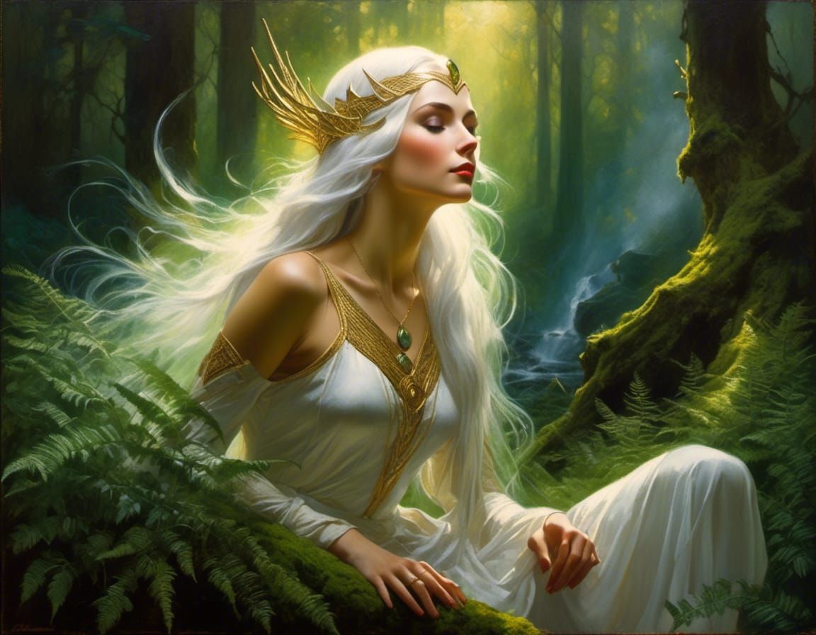 Elven Woman in Forest, Hyperdetailed Fantasy Art