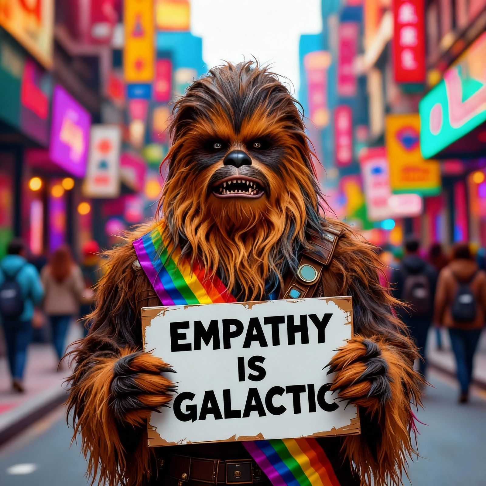 Wookie Activist with Pride Sash and Protest Sign