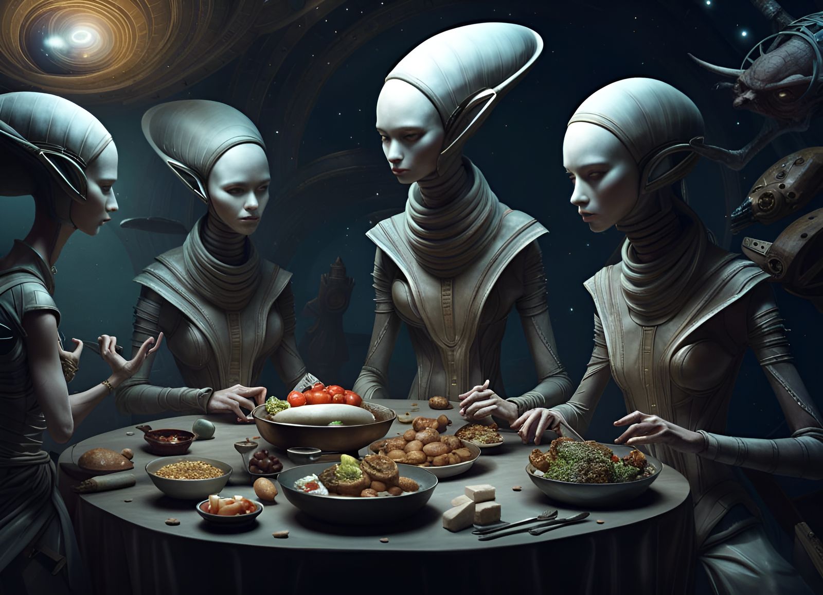Outerspace Fashion Show Feast in Hyperrealistic Style