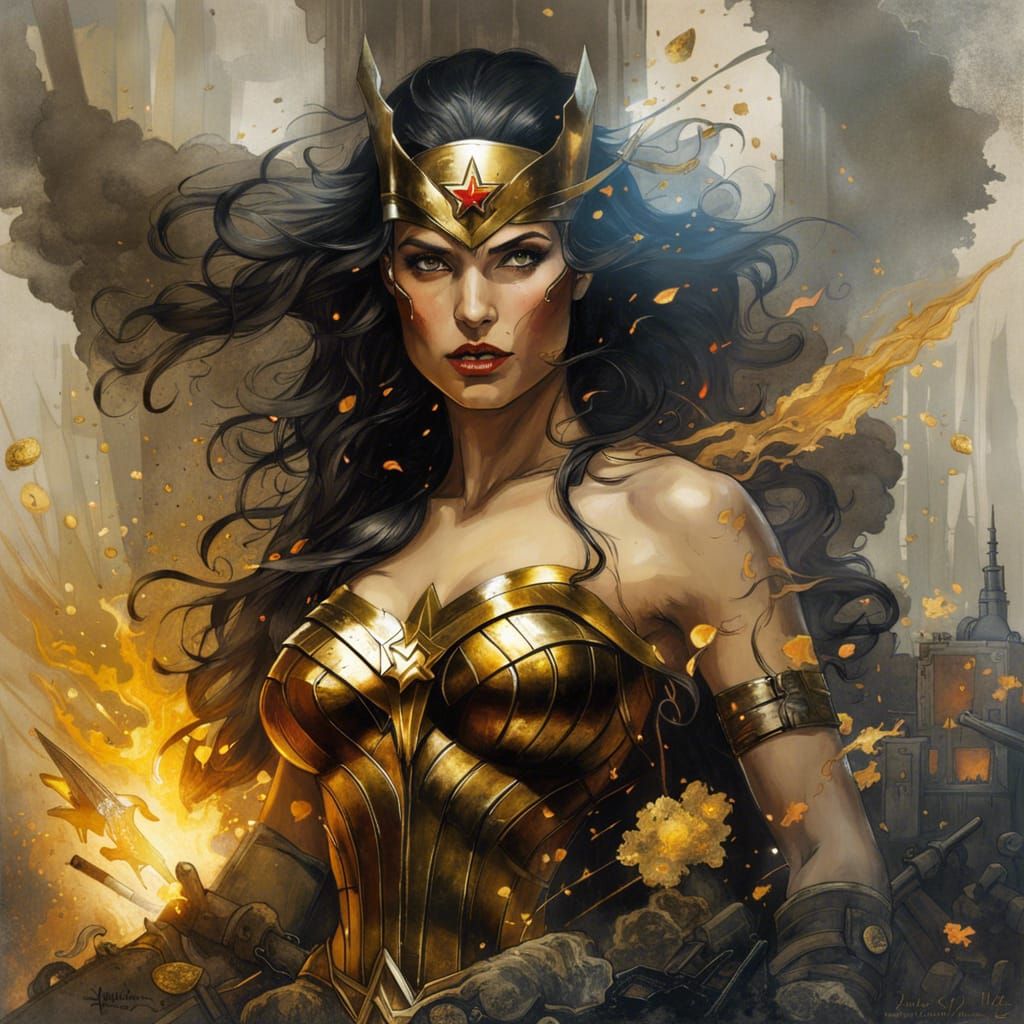 Wonder Woman Double Exposure Battlefield Portrait