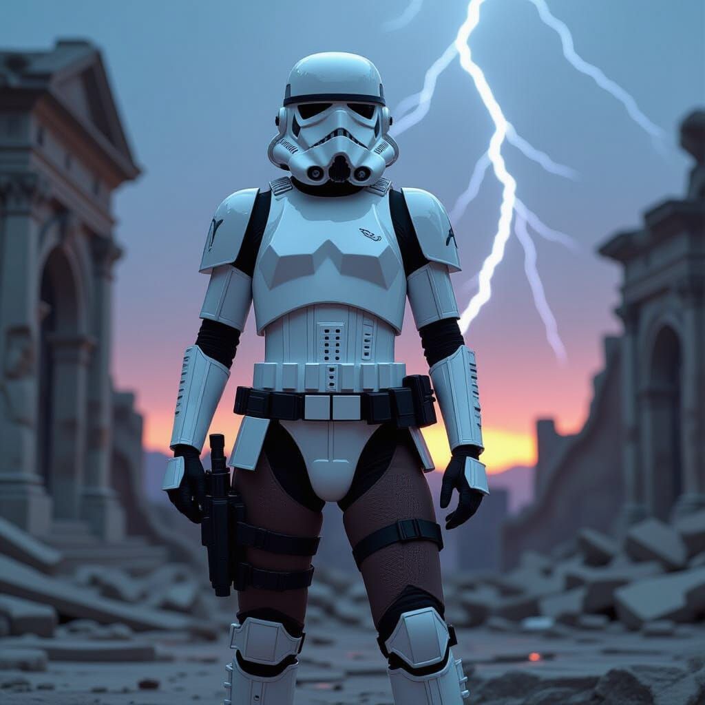Photorealistic Stormtrooper Commander in Ruined Palace