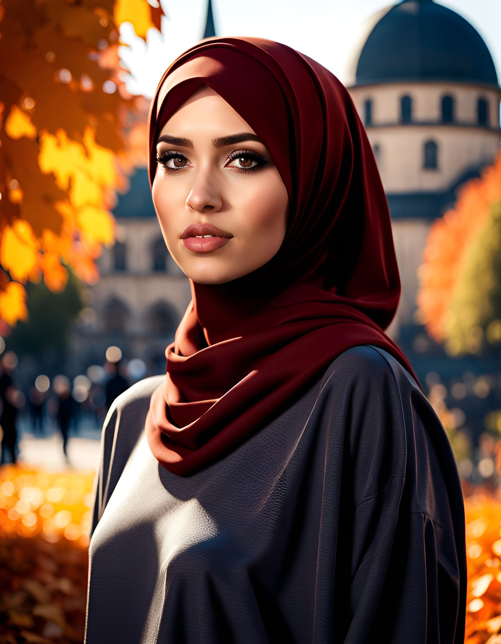 Stunning Girl in Nuremberg Autumn Scene, Digital Art
